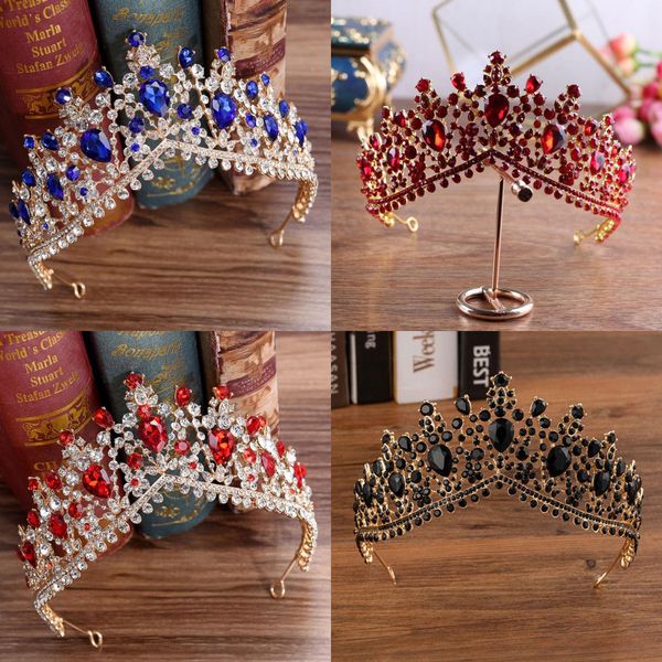 

luxury gold color red rhinestone bridal tiaras crown vintage baroque crystal diadem for bride headbands wedding hair accessories, Silver