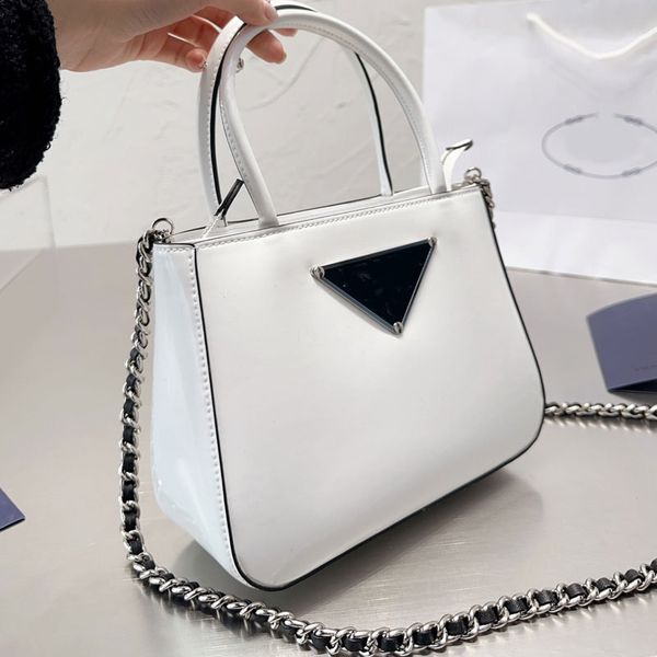 

women chain handbag patent leather shoulder bag plain clutch fashion letter triangle pattern zipper open genuine leather lady pouch high qua