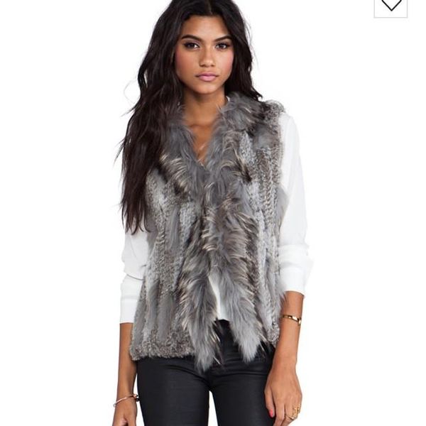 

leather rabbit fur vest ladie genuine knitted rabbit fur vest raccoon fur trimming tassels women fur natural waistcoat lady gilet colete, Black