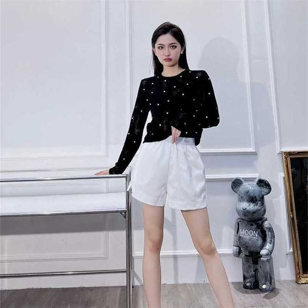 

22% off family spring/summer new style letter ribbon waist straight tube slim casual shorts, Black;white