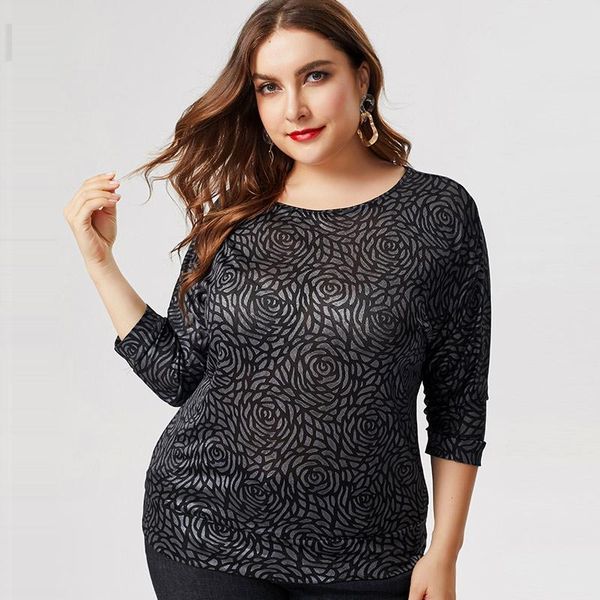 

t-shirt 2021 autumn mom clothes women long sleeve tshirt fashion ladies vintage elegant plus size womens loose, Black