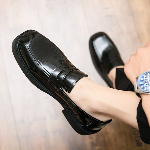 

dress shoes black loafers for men square toe blue business handmade formal mens zapatos de hombre 230422