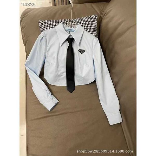 

22% off family early spring new classic inverted triangle simple design sense casual versatile long sleeve short tie shirt, White
