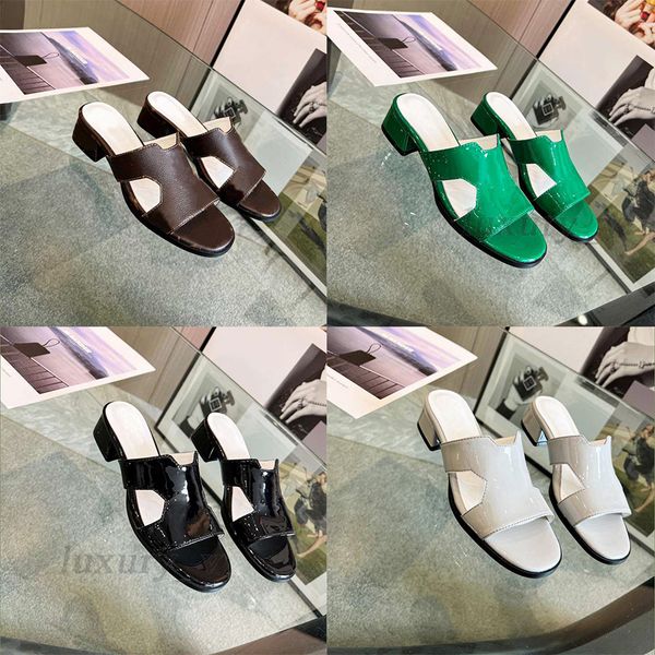 

designer slippers women chunky high heels printed solid color sandals summer beach flip flops party slides lady leather slipper, Black