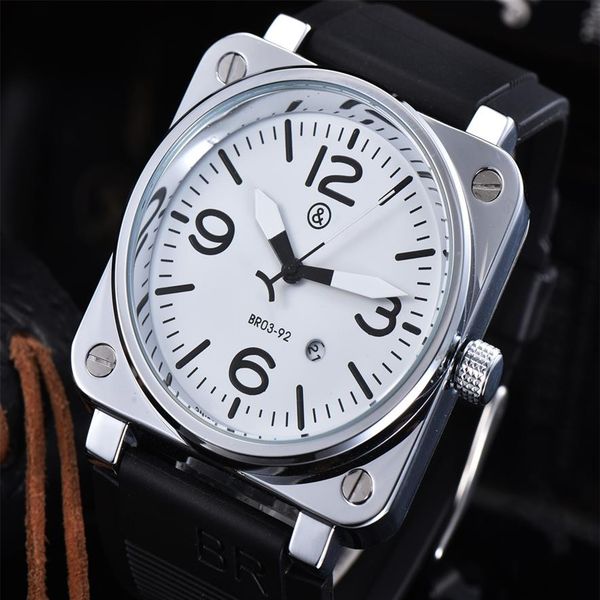 

model brand luxury wristwatch rubber strap band quartz bell multifunction business stainless steel case men ross square watch 261s, Slivery;brown