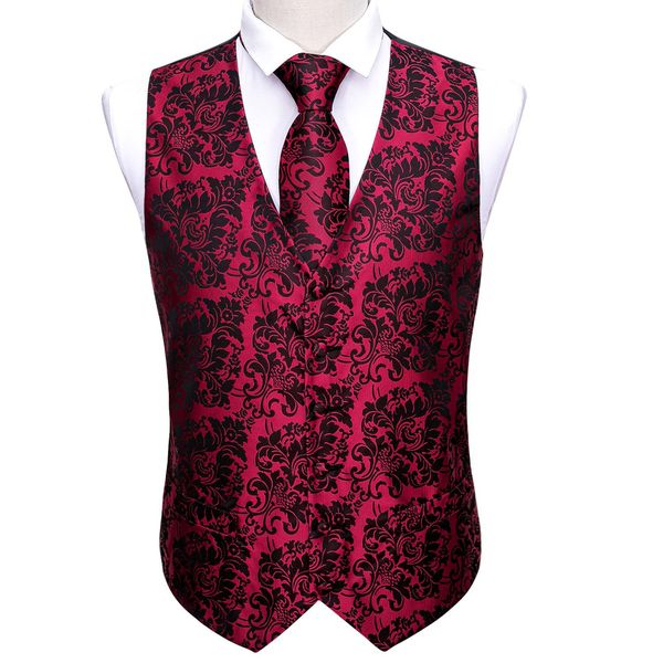

blazers new men red waistcoat silk vest for men jacquard floral tie hanky 4pc set formal business party male jacket barry.wang designer, White;black