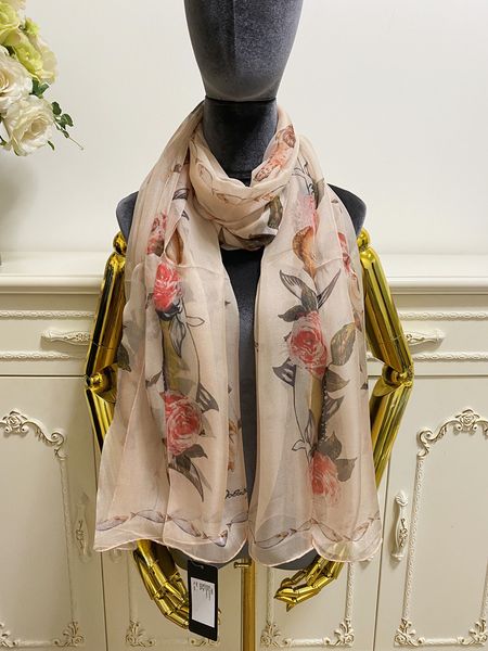 

women's long scarf scarves shawl 100% silk material pint letters flowers fish pattern size 180cm - 105cm, Blue;gray