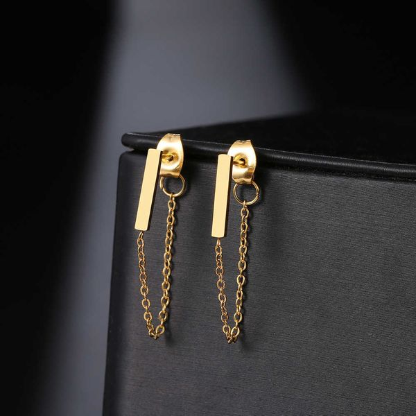 

charm stainless steel earrings 2022 trend geometric element simplicity stick fashion tassel chain earrings for women jewelry friends w0422, Golden