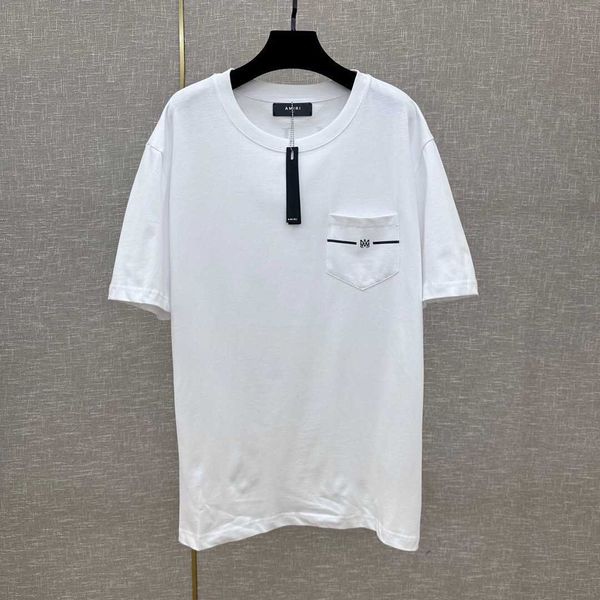 

designer clothing tees tshirt amiiri summer short sleeve casual versatile cotton loose pocket solid color letter print t-shirt luxury for s, White;black