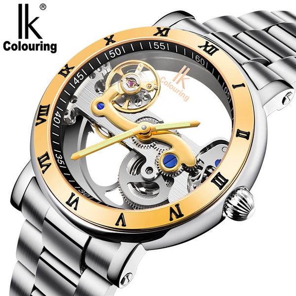 

promotionbrand ik luxury solid stainless steel 50 m dive swimming waterproof transparent skeleton business men's automatic m275u, Slivery;brown