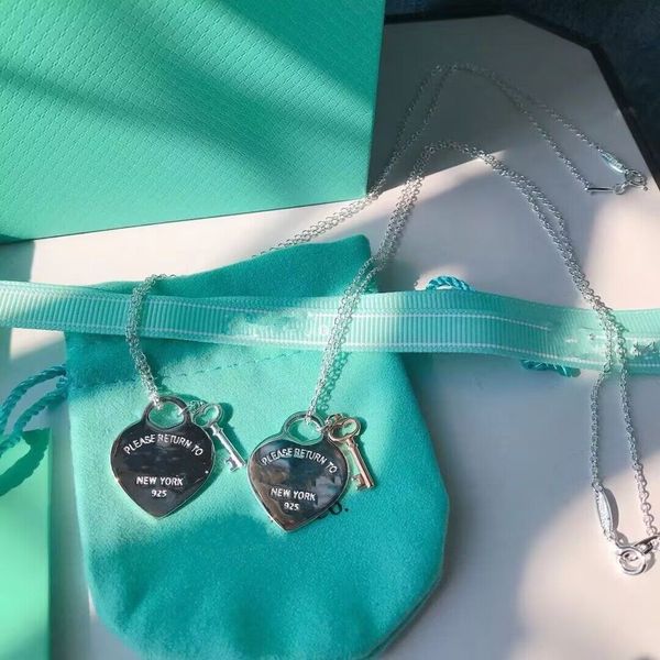 

s925 original silver designer girls boy heart pendant choke necklace elegant women men lovers t logo engrave return love chain fashion summe