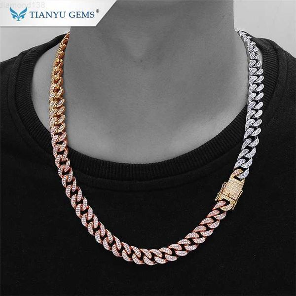 

tianyu mens moissanite necklace designs cuban link chain silver plated white/rose/yellow gold moissanite diamond chain