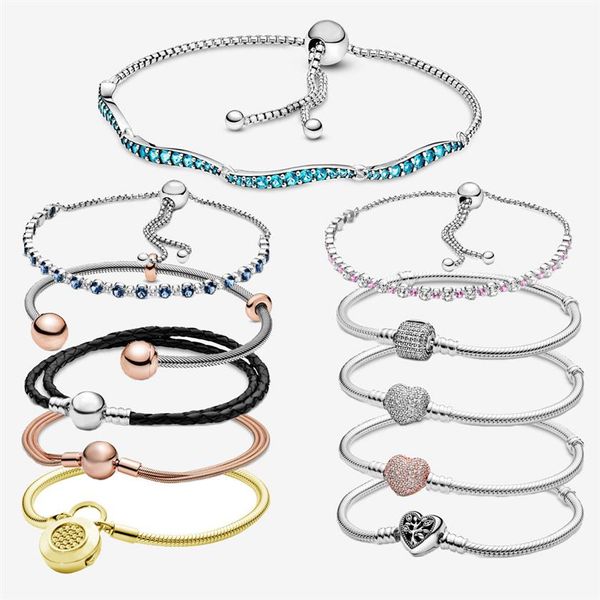 

new popular 925 sterling silver charm bracelet rose golden dathery snake chain female pandora jewelry fashion accessories manufact344r, Golden;silver