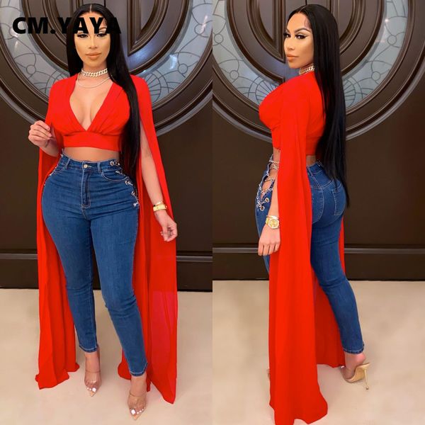 

t-shirt cm.yaya solid women's tshirts deep vneck floorlengt sleeve crop office lady streetwear fashion summer 2021, White