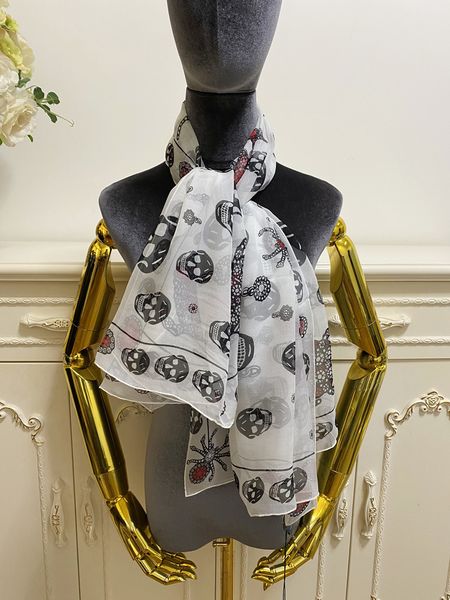 

women's long scarf scarves shawl 100% silk material pint letters spider pattern size 130cm - 100cm, Blue;gray