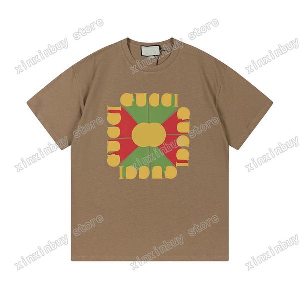 

xinxinbuy men designer tee t shirt paris gradient letters print short sleeve cotton women khaki white black xs-2xl201i, Black;brown