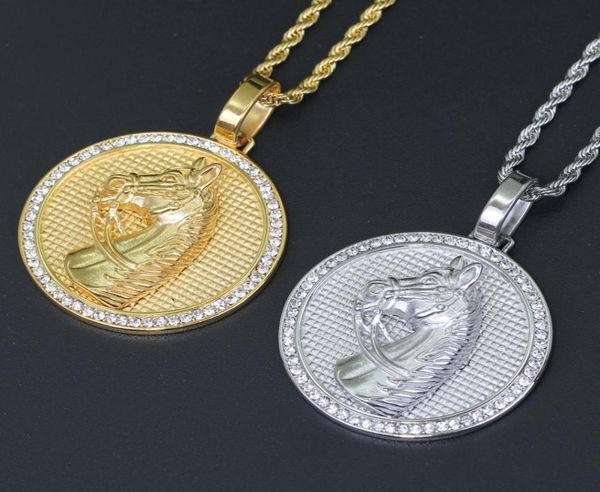 

wholestainless steel horse pendants hip hop necklace gold color silver color men039s iced jewelry sn1784680345