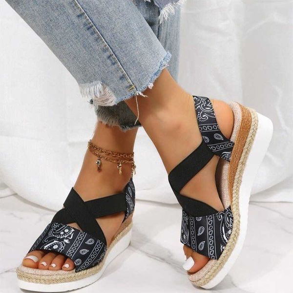 

sandals 2022 casual women summer wedges sandals comfy peep toe snake print women beach sandals female sandalias mujer verano 2022 j230422, Black