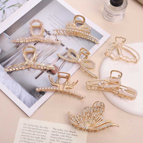 

butterfly barrettes alloy clamping clip women's korean edition ins back brain spoon horsetail shark clip minority style hairpin jewelry, Golden;silver