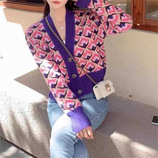 

20% off fadan xiaozhong family autumn/winter jacquard knitted cardigan french v-neck loose sweater coat, White;black