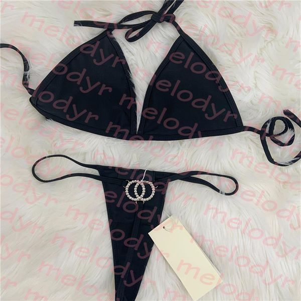 

luxury thong bikini diamond letter swimwear women summer triangle bathing suit swim wear230g, Black