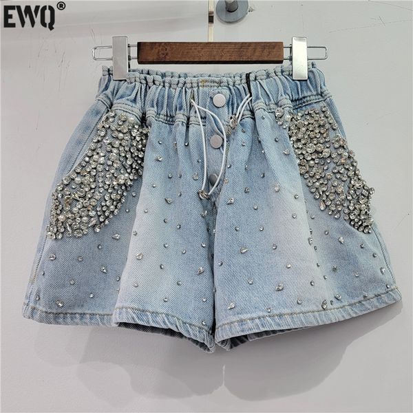 

women's shorts ewq women diamonds high waist denim streetwear vintage drawstring wide leg short pants 2023 summer clothes 700 230422, White;black