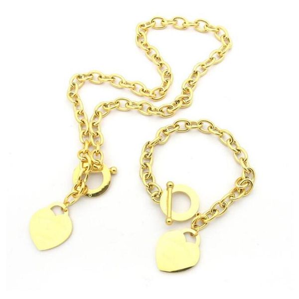 

925 silver love necklace bracelet jewelry sets womens birthday gift designer big heart jewelry wedding statement pendant bracelets3183