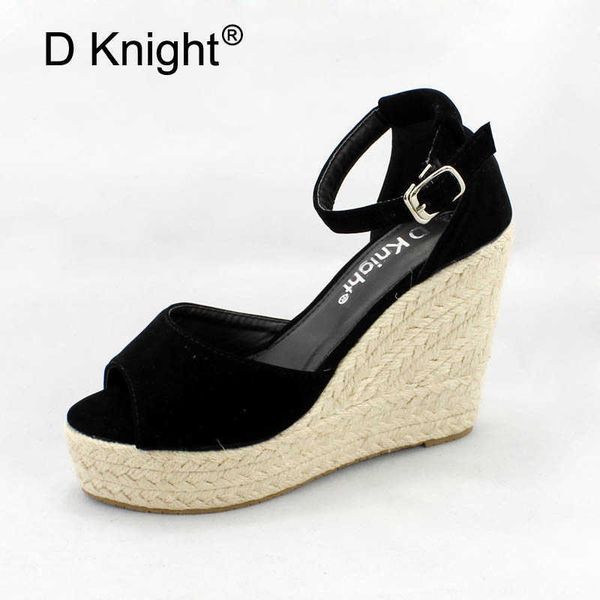 

sandals size 3244 women's wedges sandals 2020 new straw wedge heel gladiator sandals for women buckle strap lady platform sandals shoes, Black