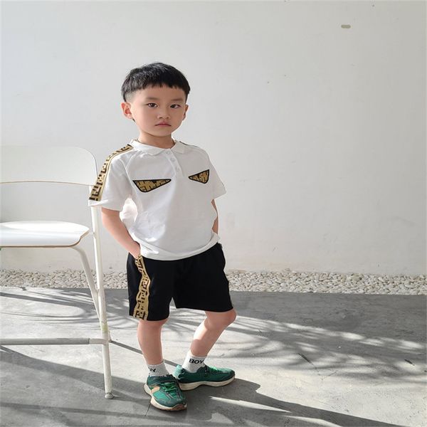 

clothing sets children's suit polo t-shirt 2-piece rice designer summer clothes cartoon short sleeve t-shirt shorts 90cm-150cm a15, White