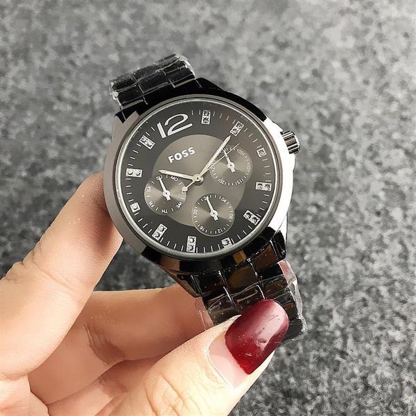 

brand quartz wrist watch for women girl with crystal 3 dials style dial metal steel band watches fo032735, Slivery;brown