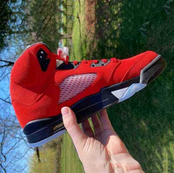

sell well raging bull jumpman 5 mens basketball shoes og 5s varsity red black white men trainers sports sneakers 40-47