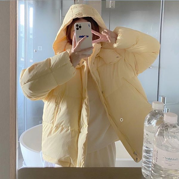 

leather women yellow hooded zipper thicken winter warm pure color college simple fashion allmatch leisure outwear female korean style, Black