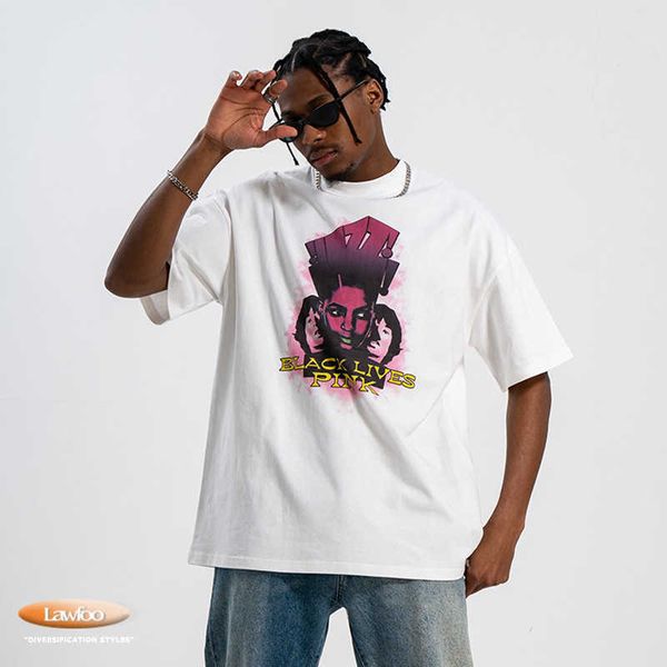 

men and women t-shirtslawfoo spring/summer china-chic brand american black funny print half high collar loose fit couple t-shirt fashion, White;black