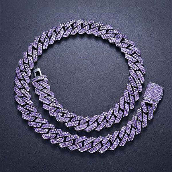 

15mm iced cuban link prong chain 2 row purple cz diamond cubic zirconia hiphop jewelry 16inch-24inch choker necklace249k, Silver
