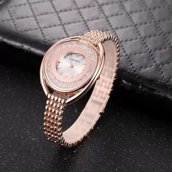 

cagarny quartz watch for women fashion womens wrist watches female clock silver bracelet crystal wristwatches280i, Slivery;golden