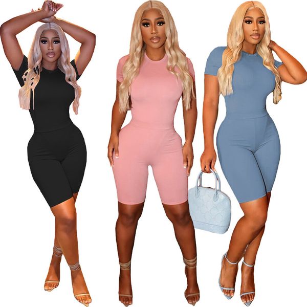 

new designer tracksuits summer outfits women two piece sets short sleeve bodysuits and shorts matching sets sportswear solid sweat suits who, Gray