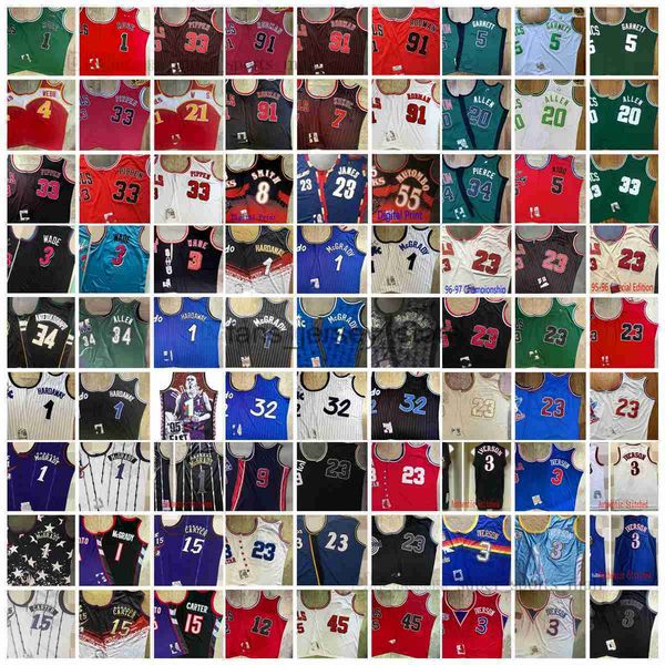 

dense embroidery retro mitchell and ness basketball jerseys ray iverson rose kukoc pippen rodman garnett pierce webb smith mutombo mcgrady h, Black;red
