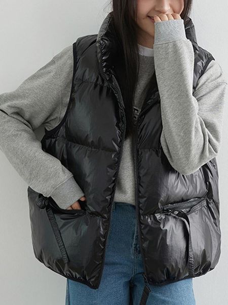 

vests fitaylor new spring autumn women warm stand collar cotton vest casual female loose zipper thick wadded waistcoat outwear, Black;white
