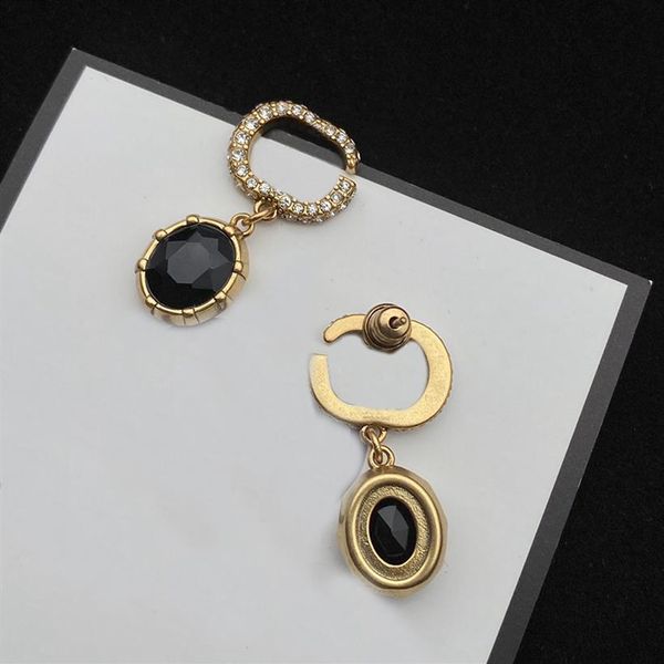 

women designer double g stud luxury geometric crystal heart-shaped couple earrings for lady party 2421, Golden;silver