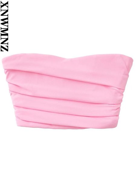 

tanks xnwmnz 2022 new women pink fashion draped cropped female sweet off shoulders summer crop for women's clothing, Black;white