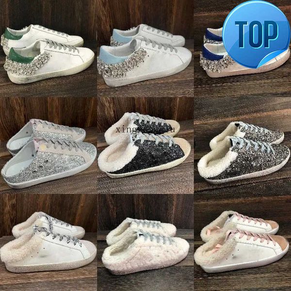 

italy brand sneaker women casual shoes spuer-star sabot diamond designer goldens×gooseitys×shoes sequin classic white do-old dir, Black