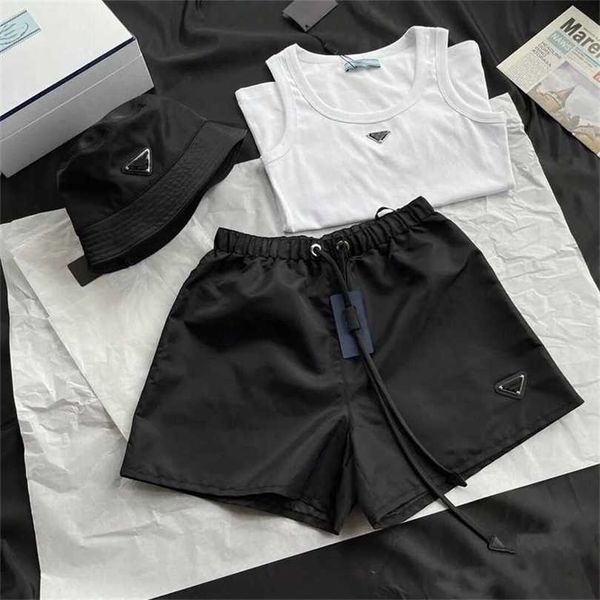 

22% off family triangle drawstring nylon shorts women's summer new casual loose slim waist wide leg pants, Black;white