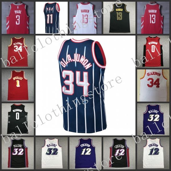 

basketball mens jersey 32 malone shirt harden 0 westbrook shirt yao 34 olajuwon shirt mcgrady 12 stockton francis 3 paul shirt drexler men j, Black;red