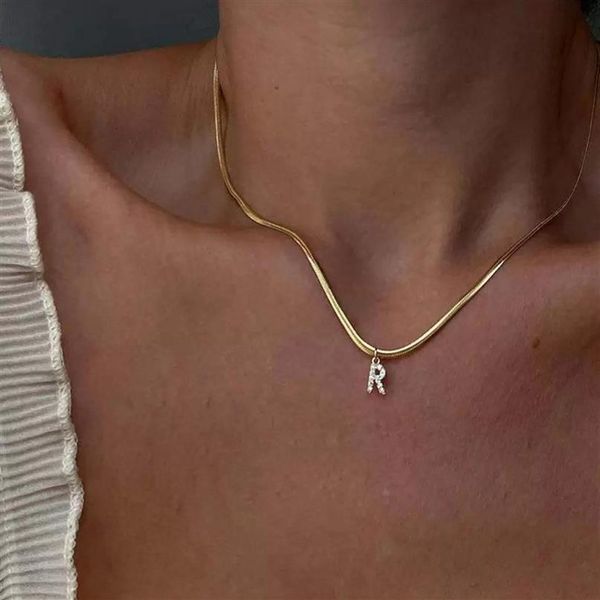 

inlaid zircon letter initial pendant necklace for women gold chain cute charms collier alphabet necklaces jewelry friends gift177s, Silver