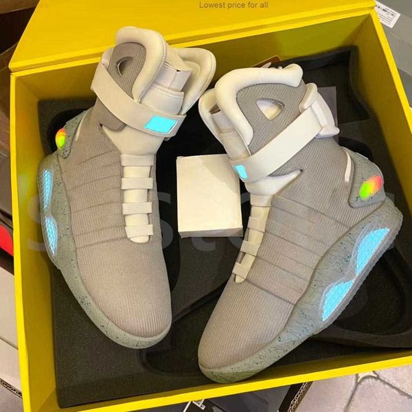 

automatic laces air mag sneakers marty mcfly's led outdoor shoes man back to the future glow in the dark gray boots mcflys mags with bo, Black
