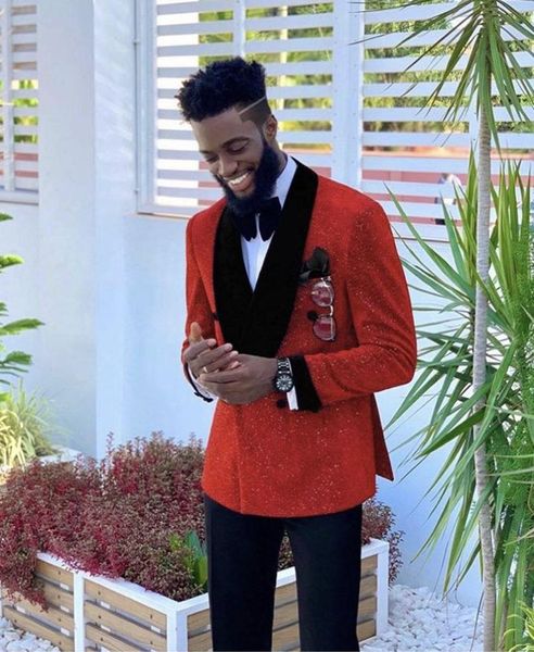 

blazers luxury sparkling red men suits wedding grooms tuxedos 2pcs formal blazer trousers double breasted prom wear jacket+pants outfit, White;black