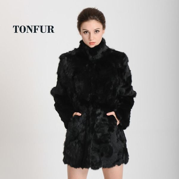 

fur new women fashion real rabbit fur coat mandarin collar natural fur jacket long customize female dropshipping overcoat hp147, Black