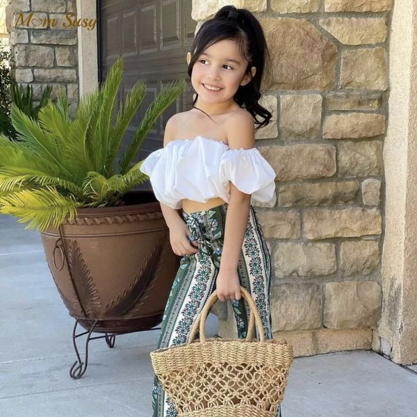 

t shirts fashion baby girl cotton tshirt off shoulder candy color summer child short blouse puff sleeve crop clothes 1 7y 230422, Blue