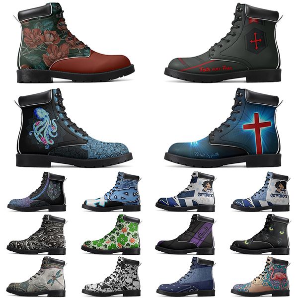 

DIY Classic Boots Non-slip autumn winter for men red cross outdoor Versatile comfortable fashion Elevated Casual Customized Boots 9225