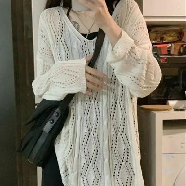 

Women's Sweaters Women Fashion Casual Tops Hollow Out Blouses All-match Solid Long Sleeve Blouse Summer Autumn Clothes, Black